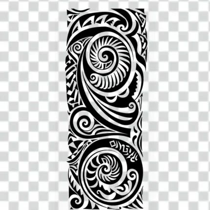 vertical tribal tattoo style Design dominated by swirling curvilinear shapes