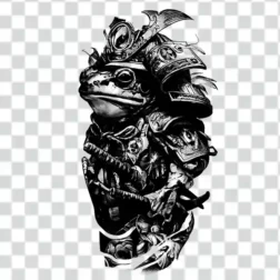 fantastical samurai warrior composed of a frog adorned with intricate armor and weapons tattoo png 4k