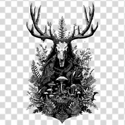 a natural frame around the skull and mushrooms motif of a deer skull png tattoo 4k a natural frame around the skull and mushrooms motif of a deer skull png tattoo 4k