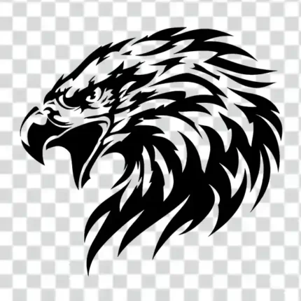black and white 4k design of eagle's head vector tattoo design and transparent background