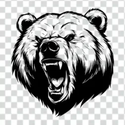 black and white free bear tattoo design in transparent background