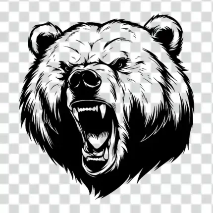 black and white free bear tattoo design in transparent background