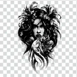 girl face with flowers tattoo png in transparent background