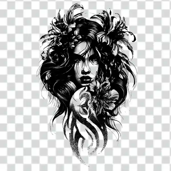 girl face with flowers tattoo png girl face with flowers tattoo png in transparent background