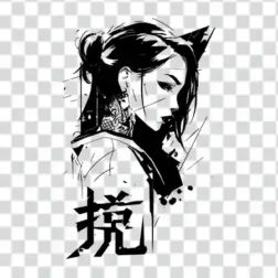 fighter japanese girl tattoo png in transparent background 4k