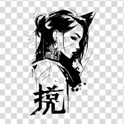 fighter japanese girl tattoo png in transparent background 4k