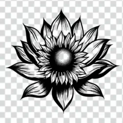 Dotwork sunflower mandala tattoo PNG stippled flower transparent background