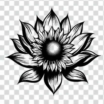 Dotwork sunflower mandala tattoo PNG stippled flower transparent background