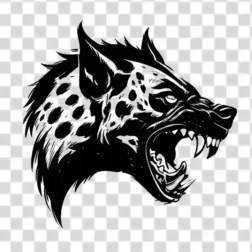 scary hyena tattoo png design black and white 4k