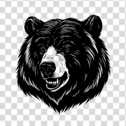 free tattoo png of bear's head in black and white transparent 4k