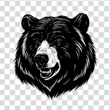free tattoo png of bear's head in black and white transparent 4k