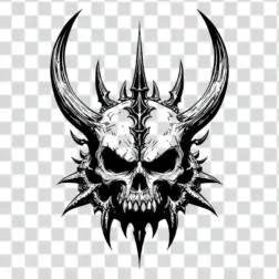 terrifying skull with long horns 4k transparent