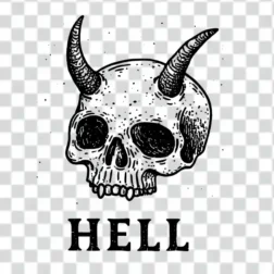 a skull with two prominent horns, reminiscent of a devil's tattoo png