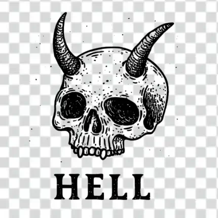 a skull with two prominent horns, reminiscent of a devil's tattoo png