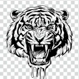 Tiger head tattoo PNG design roaring pose transparent background