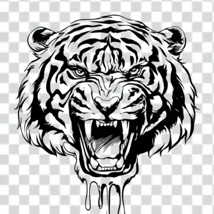 Tiger head tattoo PNG design roaring pose transparent background