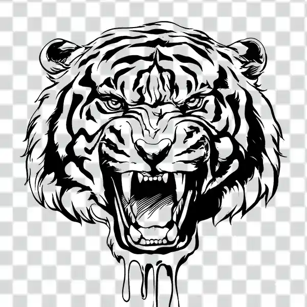 tiger's head in a ferocious roaring pose black and white tiger's head in a ferocious roaring pose tattoo png