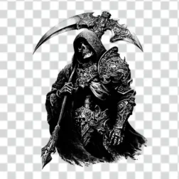 Grim Reaper in gothic style tattoo png 4k transparent